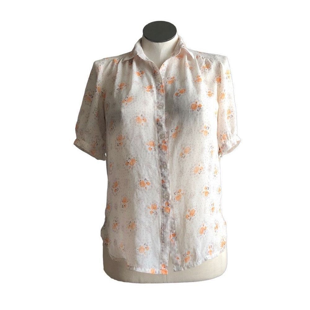 Vintage Chiffon Orange Rose Blouse Size XL